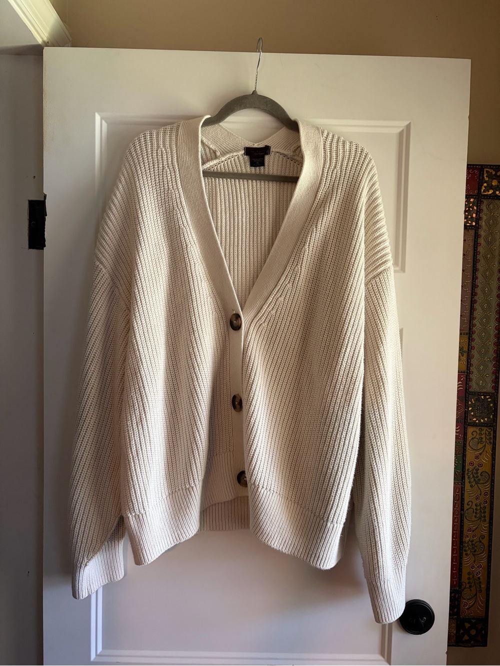 Lo e Carmen Los Angeles Cream Button-Front Ribbed Knit Cardigan Sweater - Women